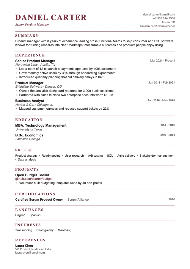 Burgundy Elegant resume template preview