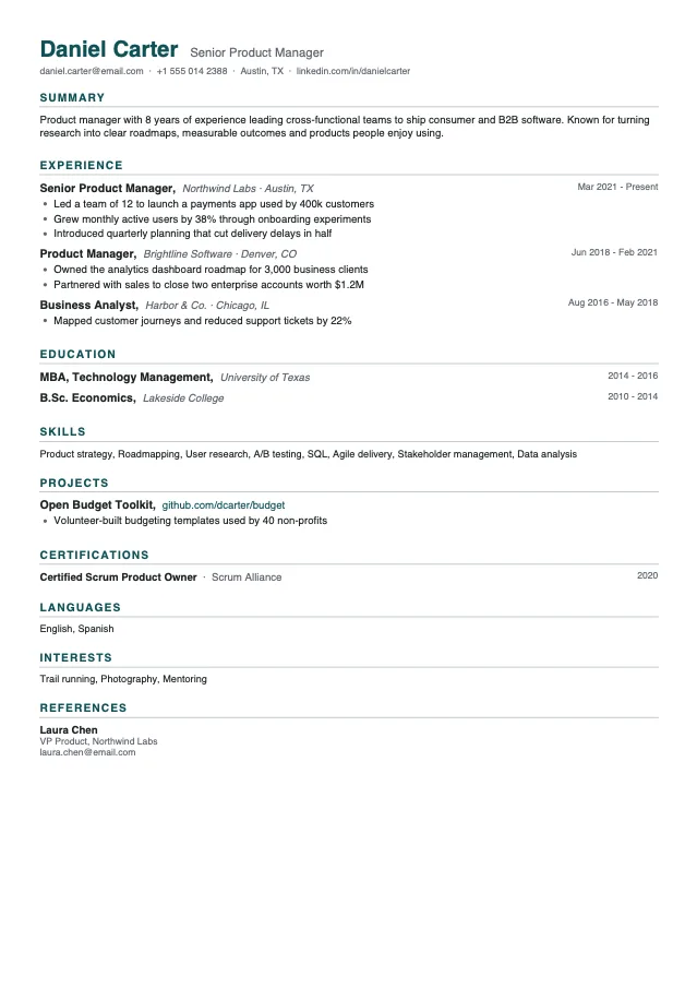 Compact One-Page resume template preview