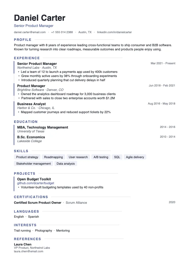 Contemporary resume template preview