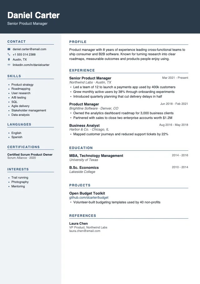 Corporate Split resume template preview