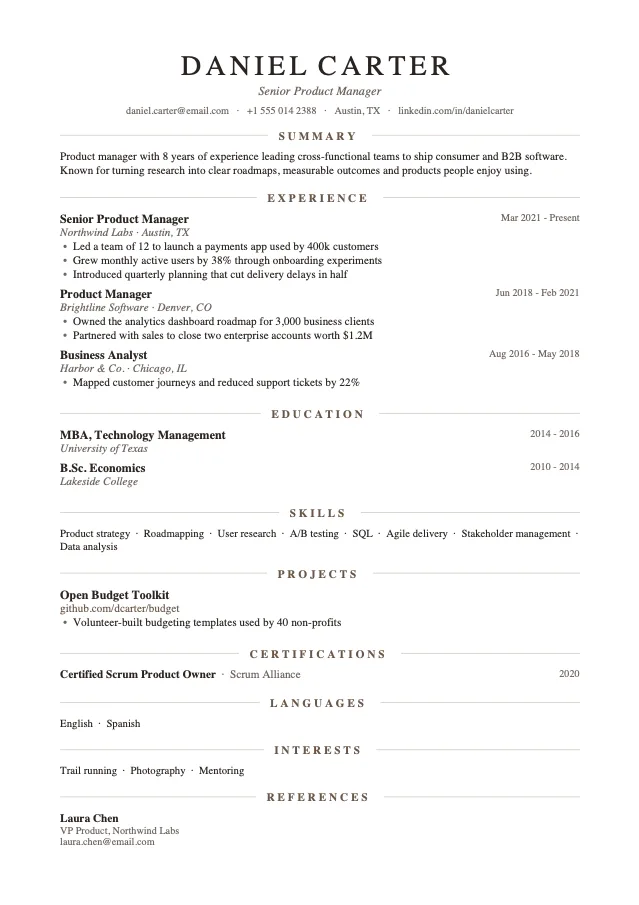 Elegant Serif resume template preview