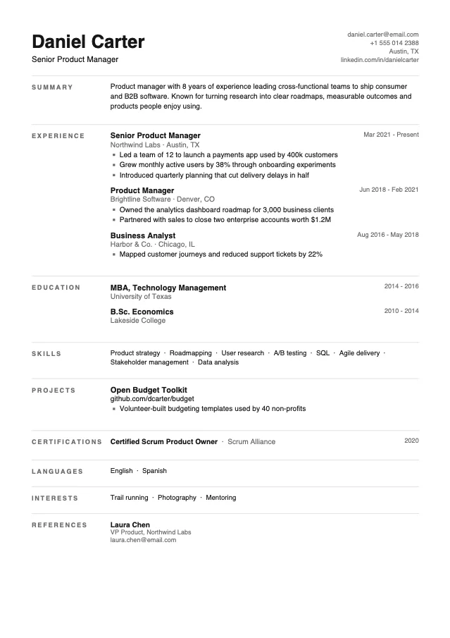 Minimal Grid resume template preview