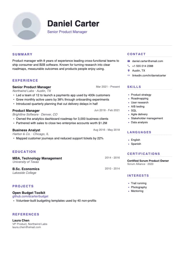 Photo Profile resume template preview