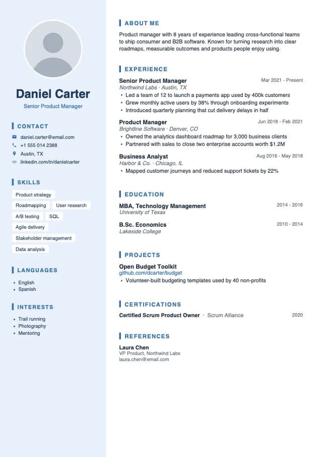 Soft Blue resume template preview
