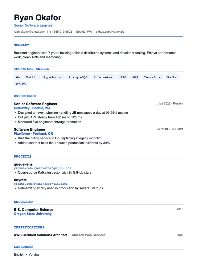Technical Resume resume template preview